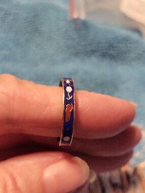 Vintage Blue Enamel Women's Ring with Red Accent - Unbranded Size 8.5